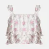 Viola Field Victorian Novalee Sleeveless Floral Cotton Top in White/ Pink