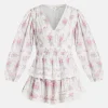 Viola Field Victorian Rosamina Floral Cotton Mini Dress in White/ Pink