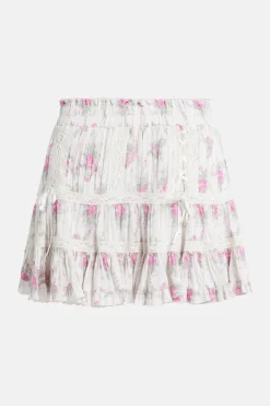 Viola Field Victorian Trevina Floral Cotton Mini Skirt in White/ Pink
