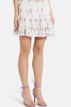Viola Field Victorian Trevina Floral Cotton Mini Skirt in White/ Pink