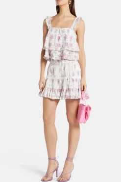 Viola Field Victorian Trevina Floral Cotton Mini Skirt in White/ Pink