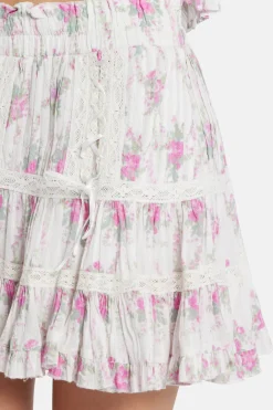 Viola Field Victorian Trevina Floral Cotton Mini Skirt in White/ Pink