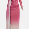 Voile One Shoulder Cape Evening Gown in Pink
