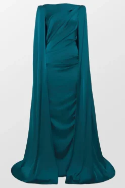 Voile Satin Cape Evening Gown