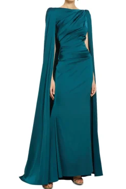 Voile Satin Cape Evening Gown