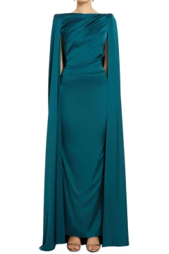 Voile Satin Cape Evening Gown