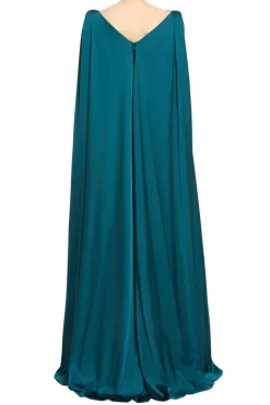 Voile Satin Cape Evening Gown