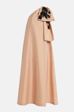 Winnie One Shoulder Embroidered Maxi Dress in Beige