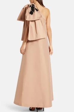 Winnie One Shoulder Embroidered Maxi Dress in Beige